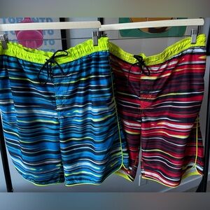Nike Swim Board Shorts Bundle Of 2 Lined Draw String Blue/Red Neon Colour Way XL